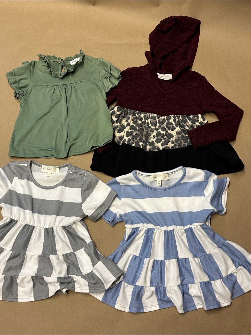 Perfect Peach 4 pc Children's 4T Striped Ruffle Dresses, sweater hoodie, and top